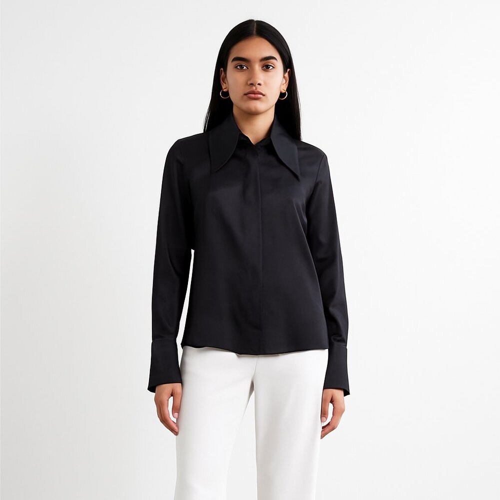 Chanel black silk collared blouse size 38